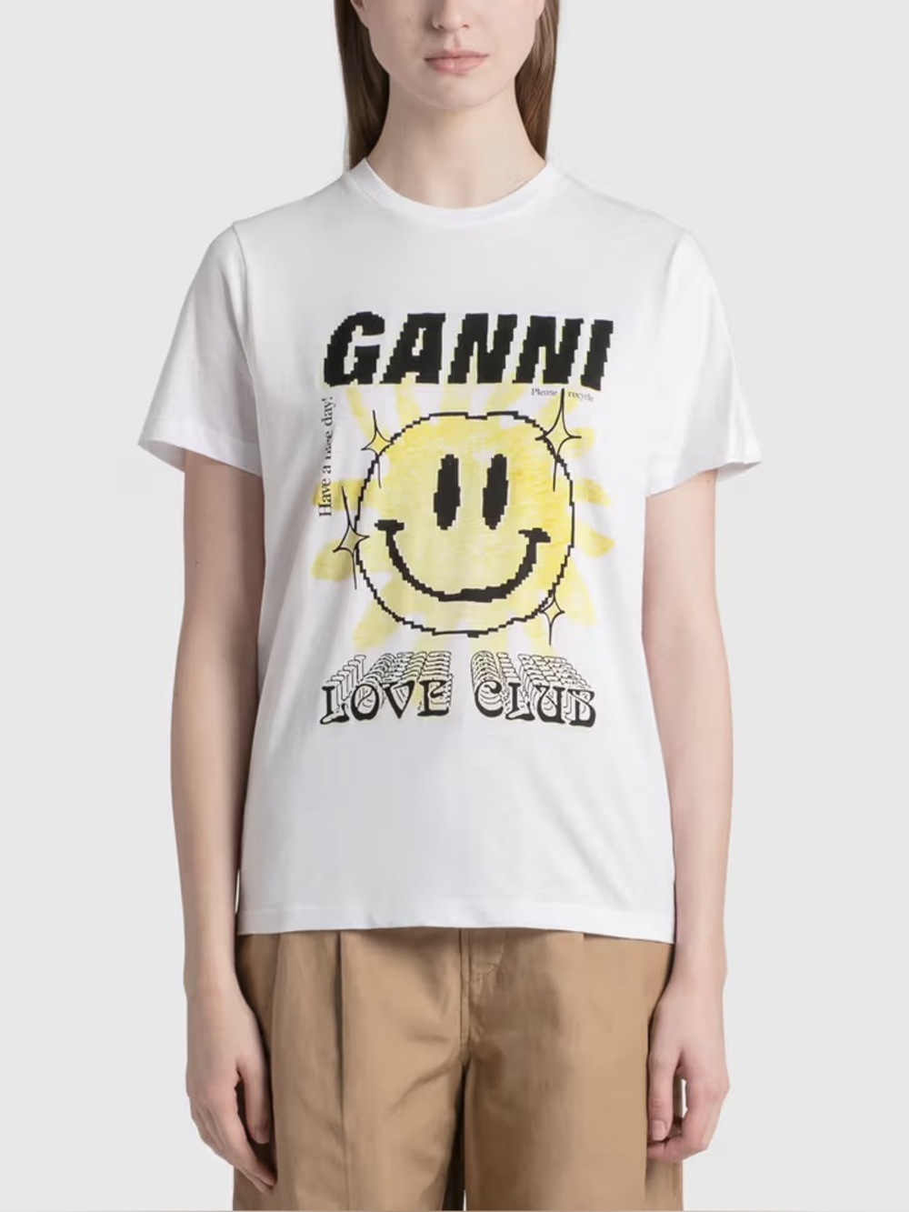 Ganni Love Club T-Shirt Bright White Yellow Tee